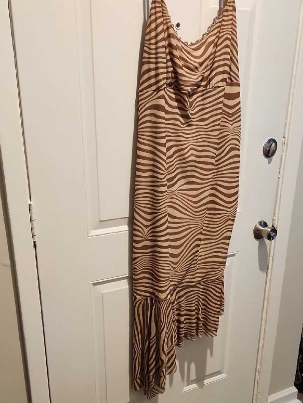 Brown Striped Slip Dress with Lace Trim -- Wild Fable